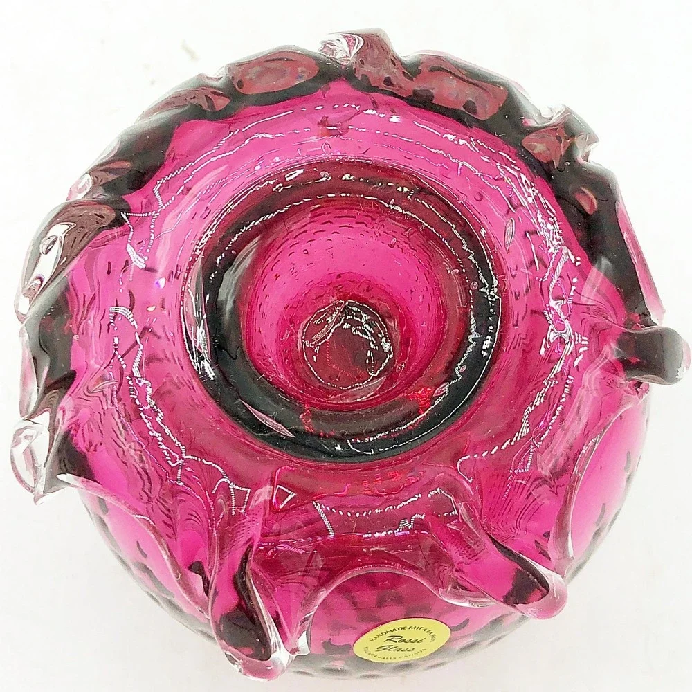 Rossi Glass Strawberry Taper Candle Holder Ruby Art Glass